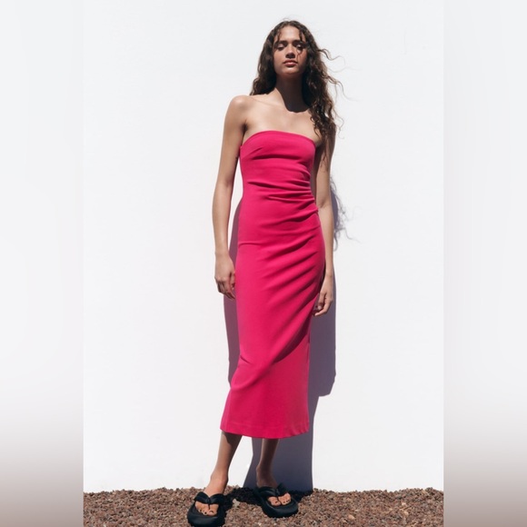 ZARA MIDI FUCHSIA DRESS - Picture 1 of 4